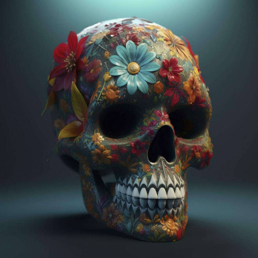 Day of the Dead skulls. Dia de los Muertos. Day of the Dead and Mexican Halloween background. Mexican tradition festival. Day of the dead sugar skull. Dia de los Muertos, generate ai photo