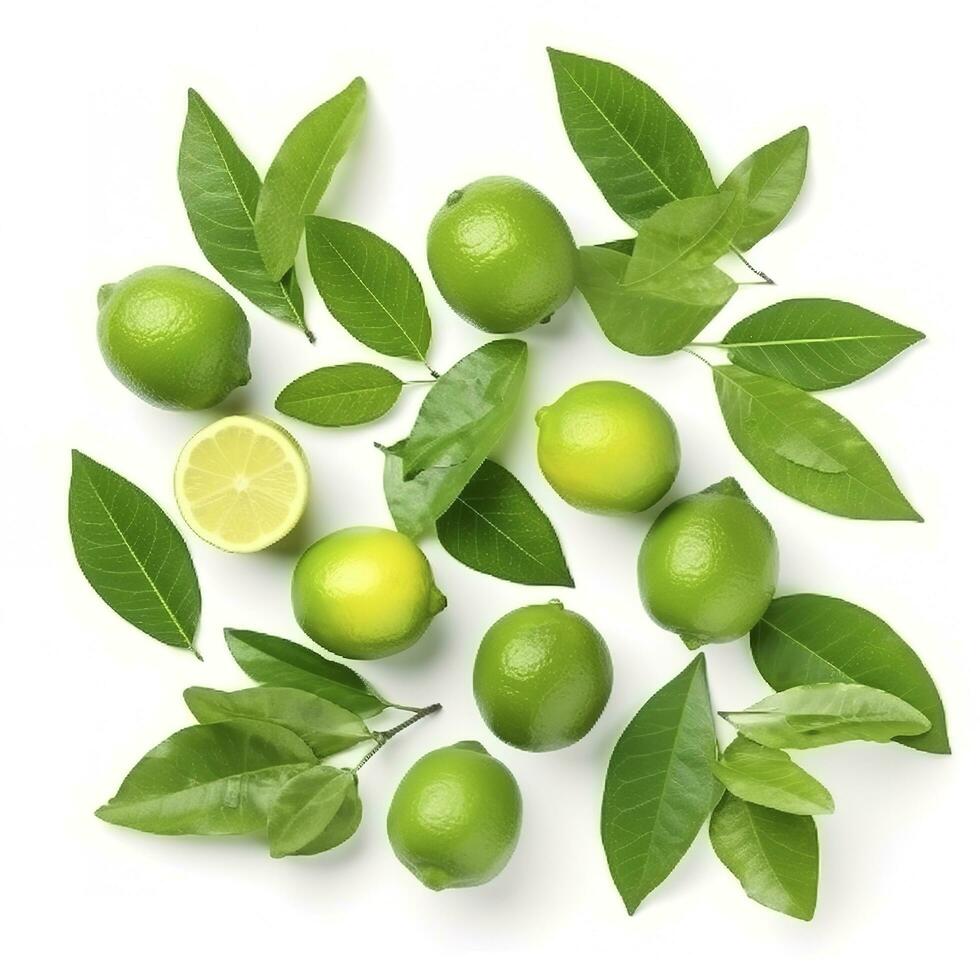 Fresh lemon with green leaves isolated on white background, generate ai photo