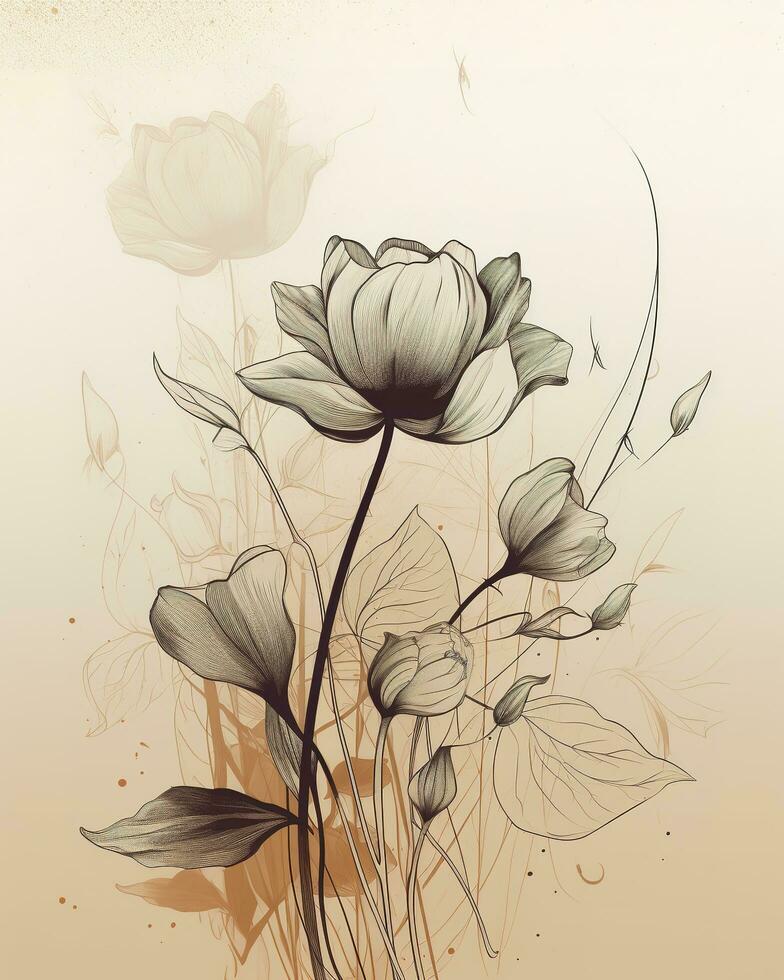 Beautiful painted flower sketch, generate ai photo
