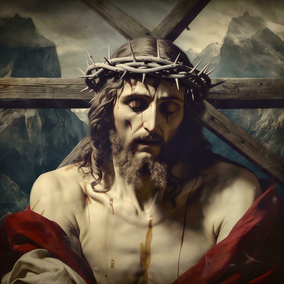 The sufferings of Jesus Christ in the crown of thorns. AI generativ. photo