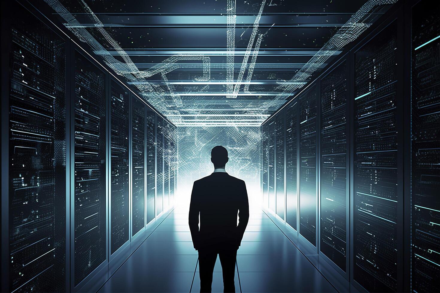 Data center and computer servers with information background. image illustration photo