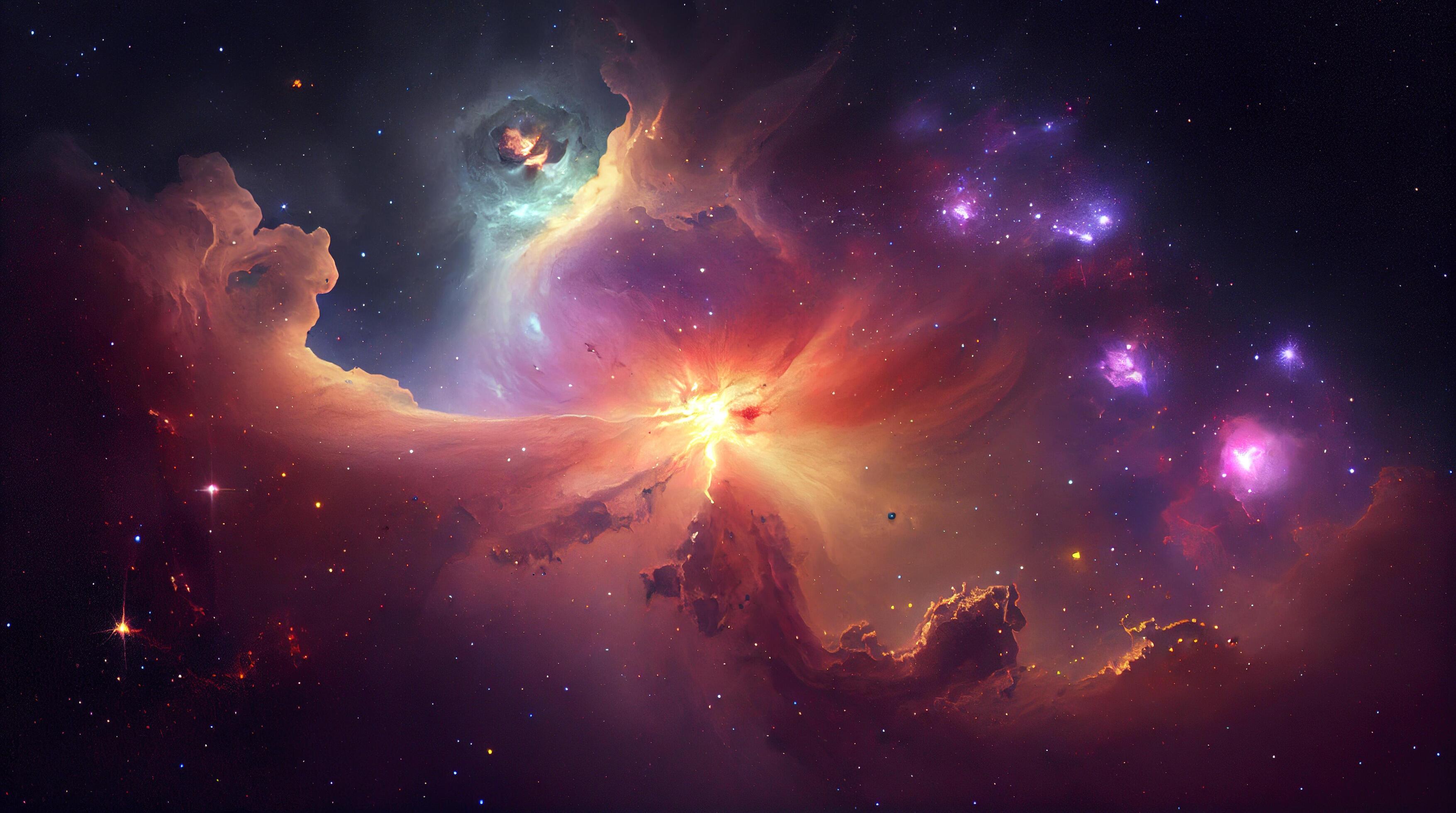 A view from space to a galaxy and stars. Universe filled with stars