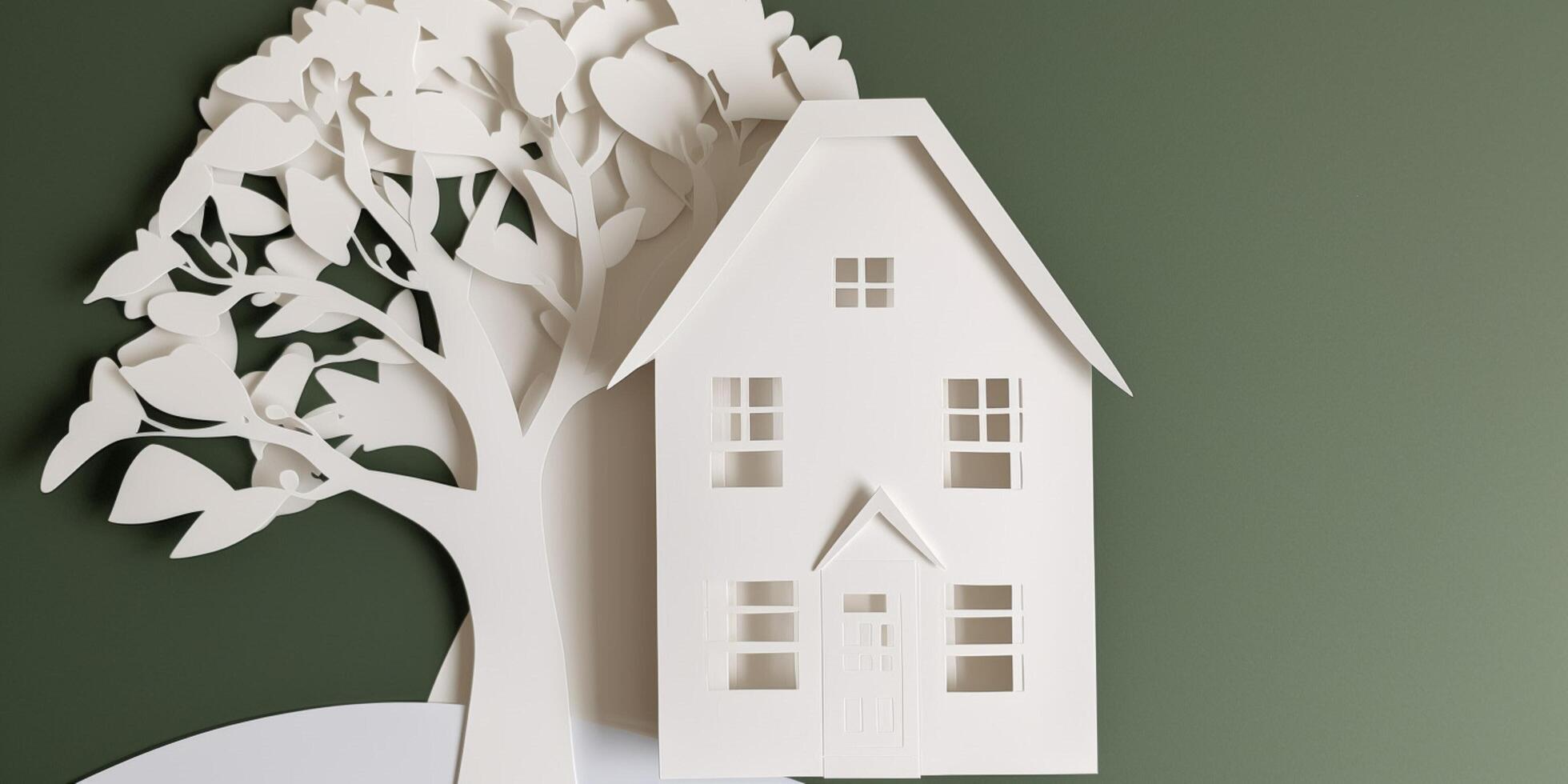 Paper cut out of a house with a tree photo