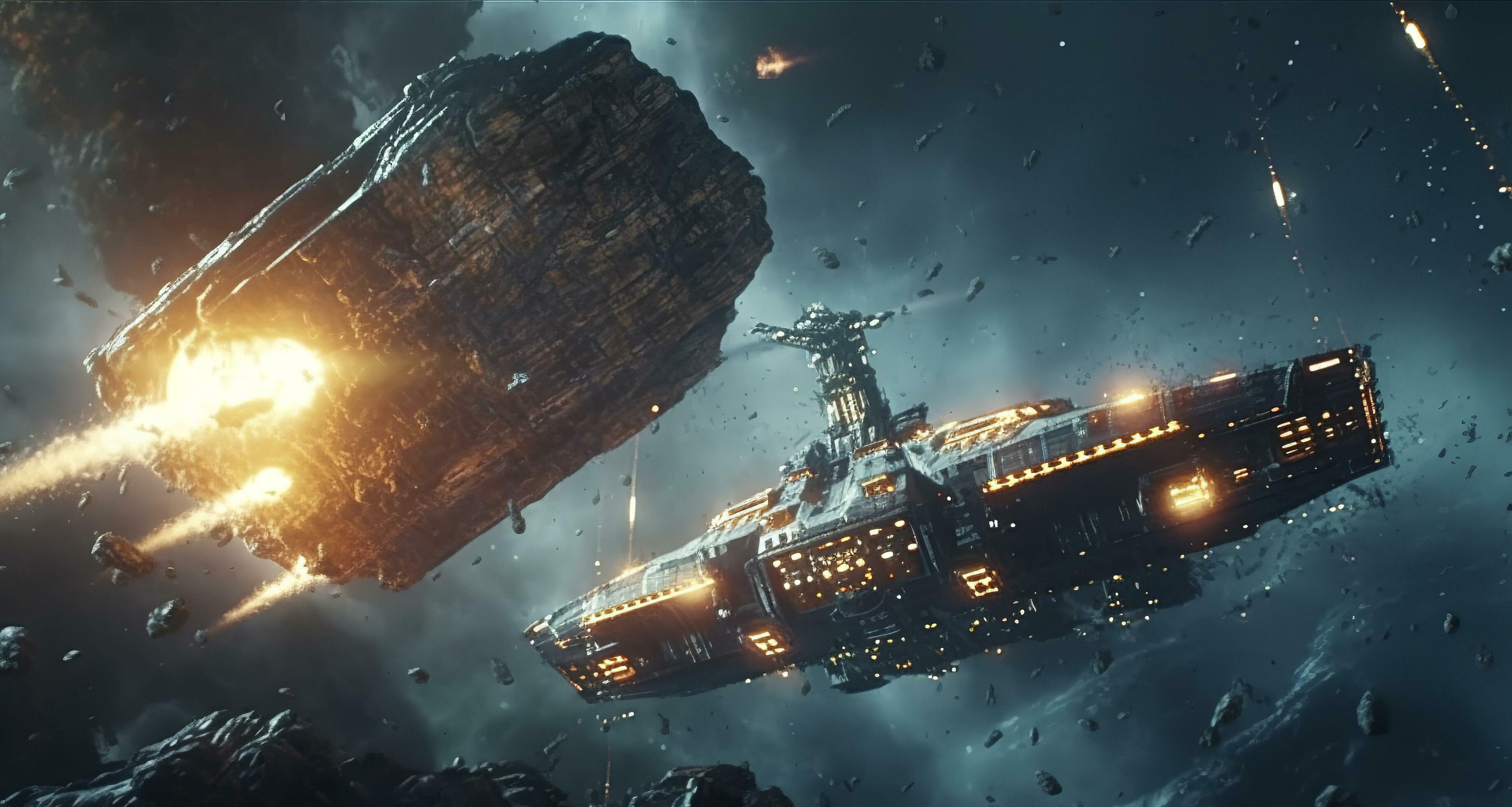 featuring colossal battleships from distant worlds engaged in an epic  interstellar war. The scene captures the iconic space opera essence -  Playground