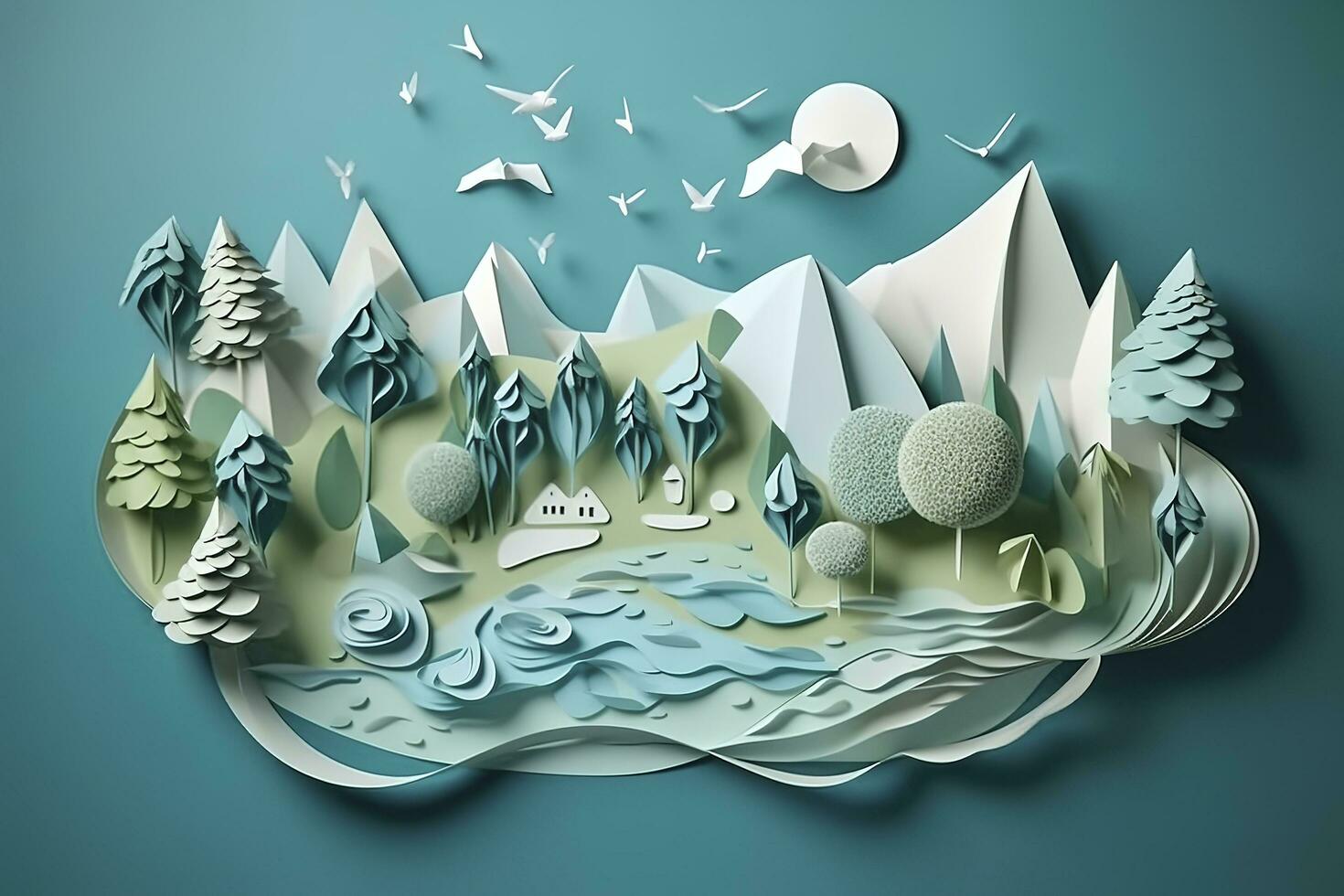 Paper art , Ecology and world water day , Saving water and world Environment day, environmental protection and save earth water , Generate Ai photo