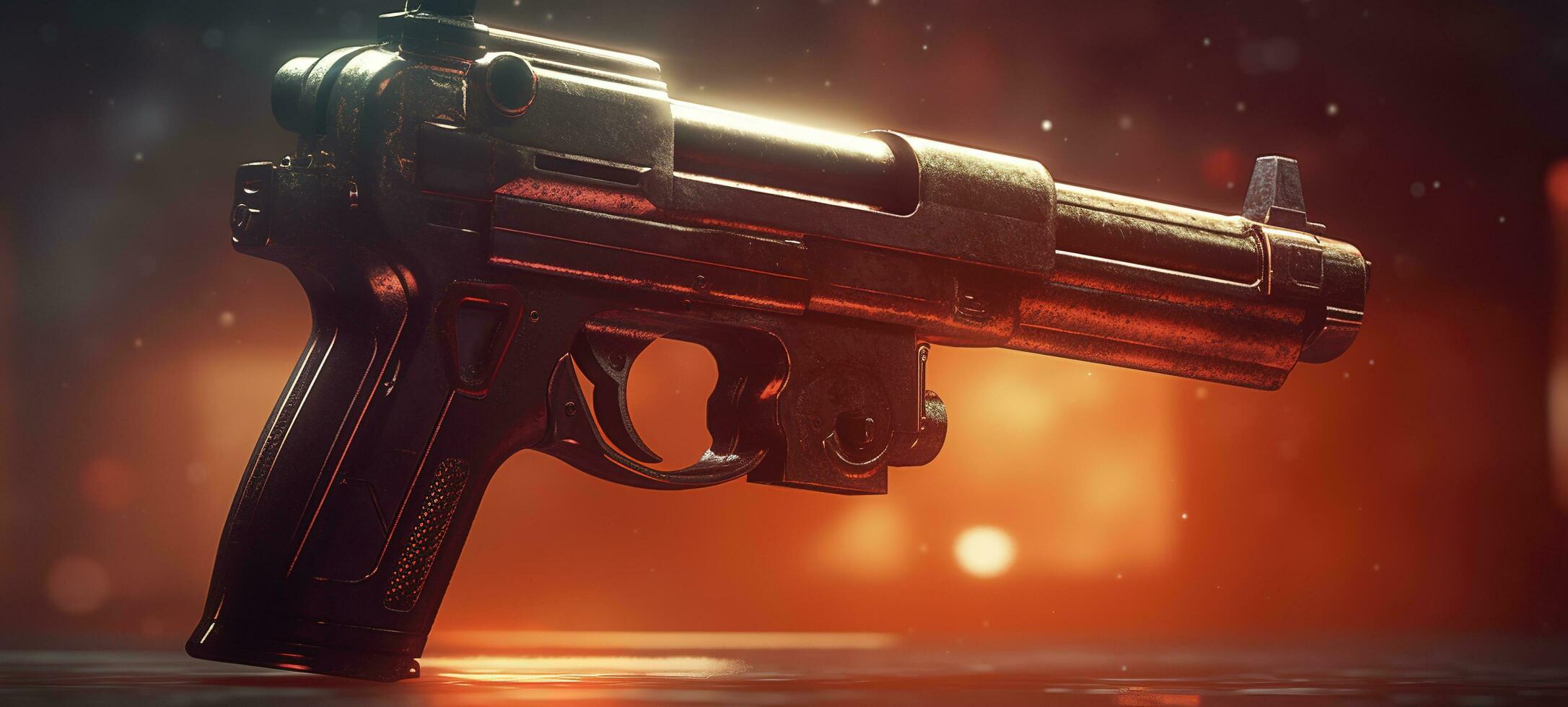 gun with background colored red, generate ai photo