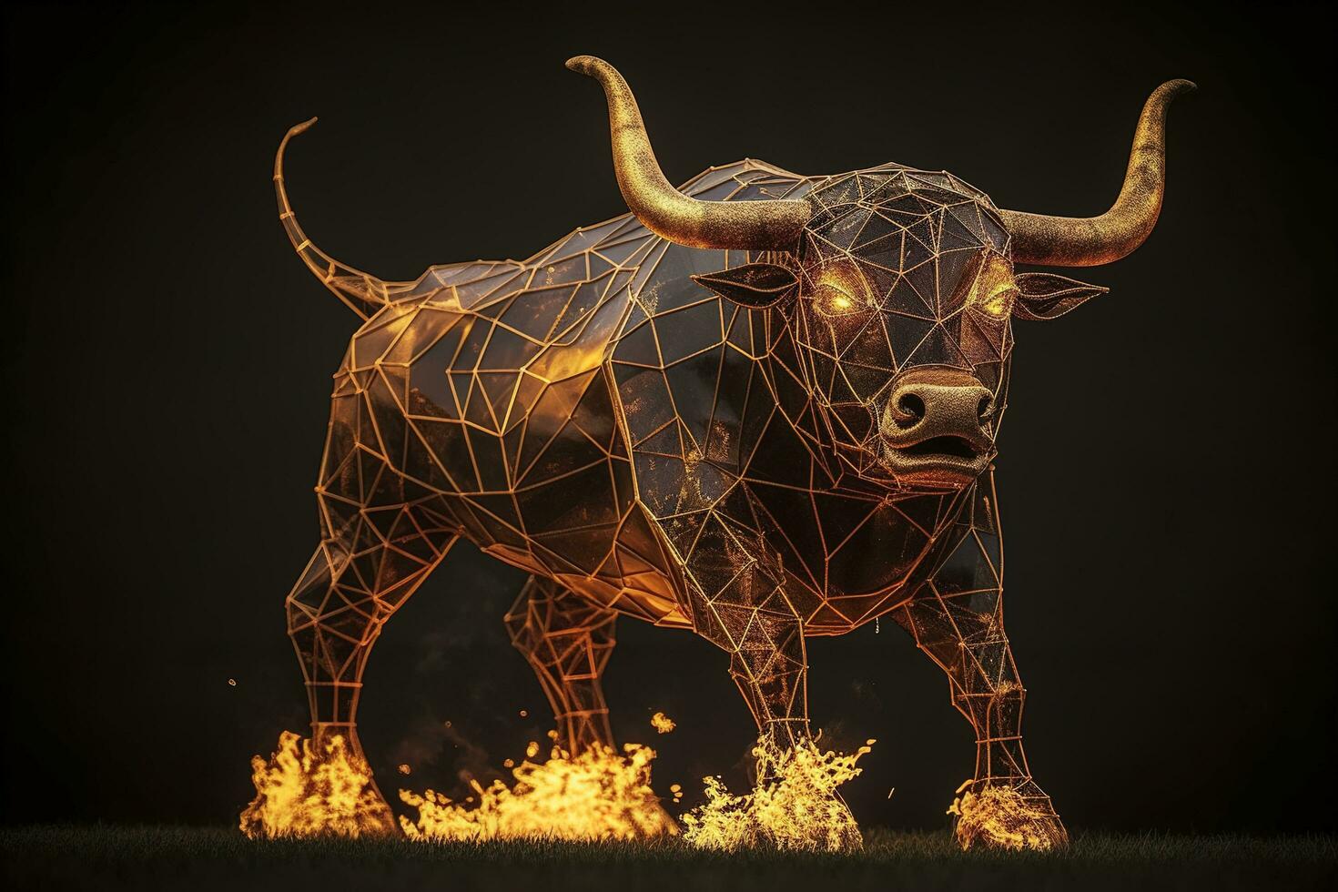 Fire sculpture of a Bull  , generate ai photo