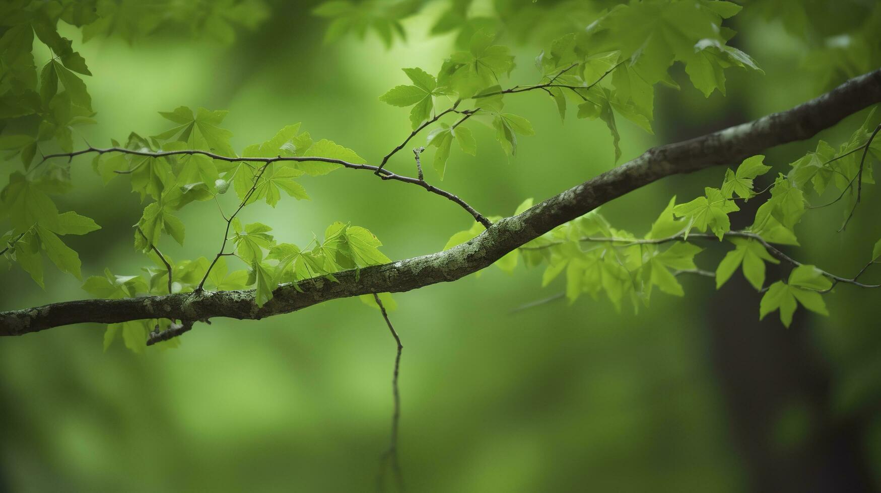 Earth Day and World Environment Day, Spring, Tropical tree leaves and branch with beautiful green forest background, generate ai photo