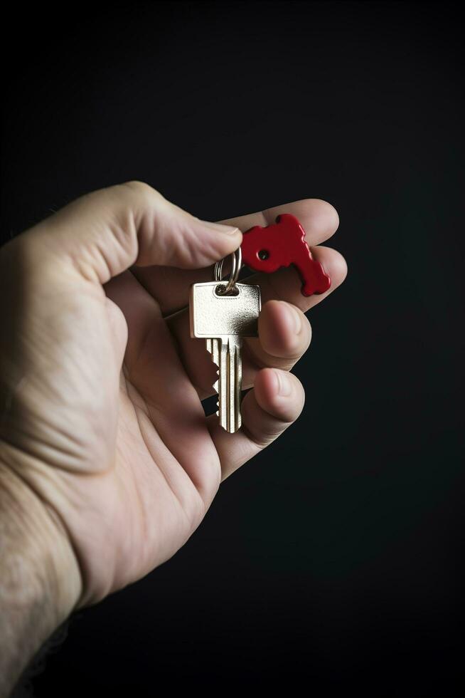 house key in woman hand and Black background, generate ai photo