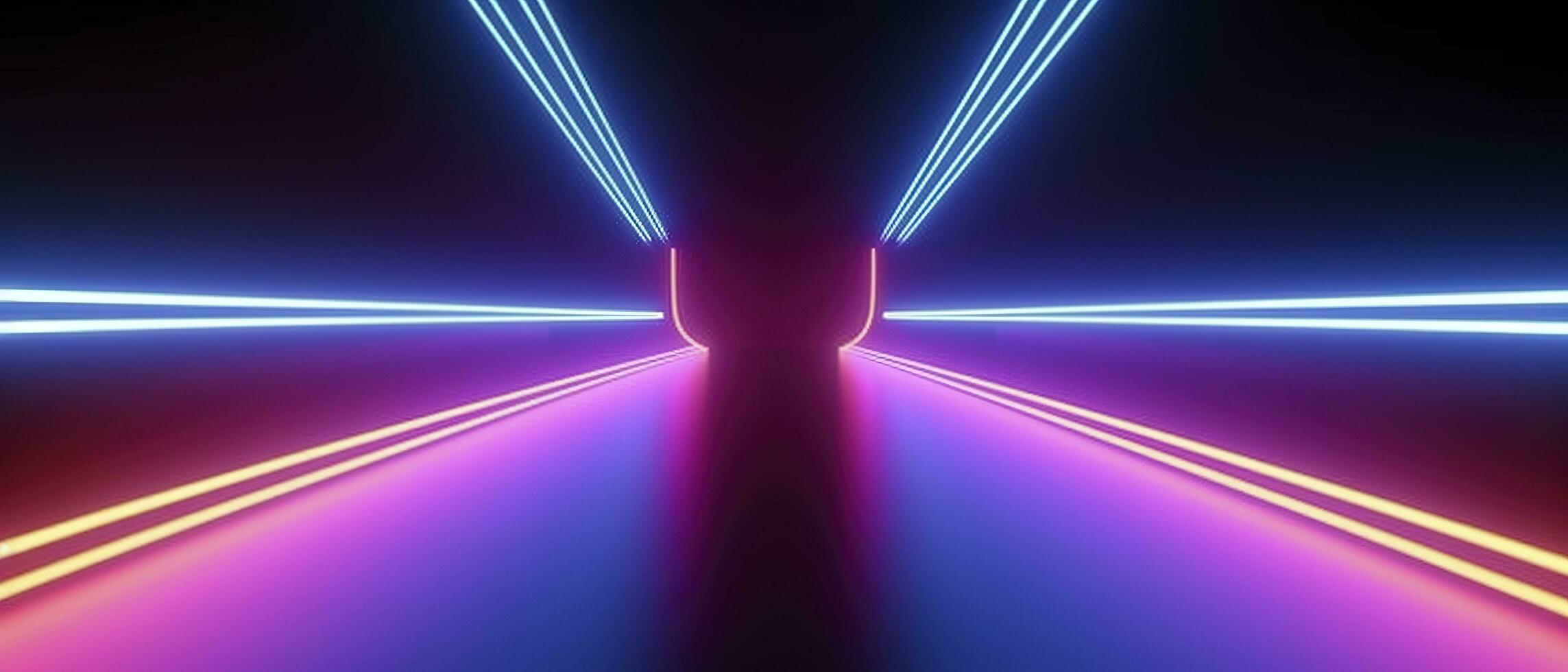 3d rendering, rounded pink blue neon lines, glowing in the dark. Abstract minimalist geometric background. Ultraviolet spectrum. Cyber space. Futuristic wallpaper, generate ai photo