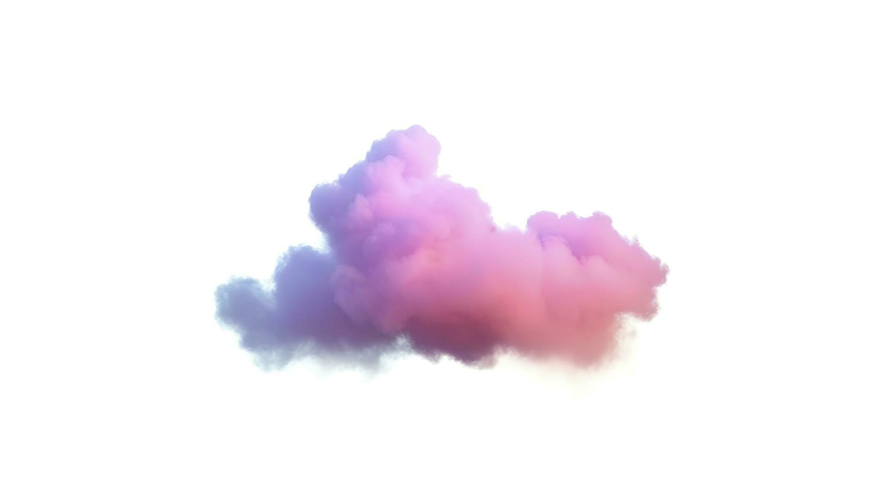 3d render, glowing colorful soft cloud isolated on white background. Fluffy cumulus atmosphere phenomenon. Realistic sky clip art element, generate ai photo