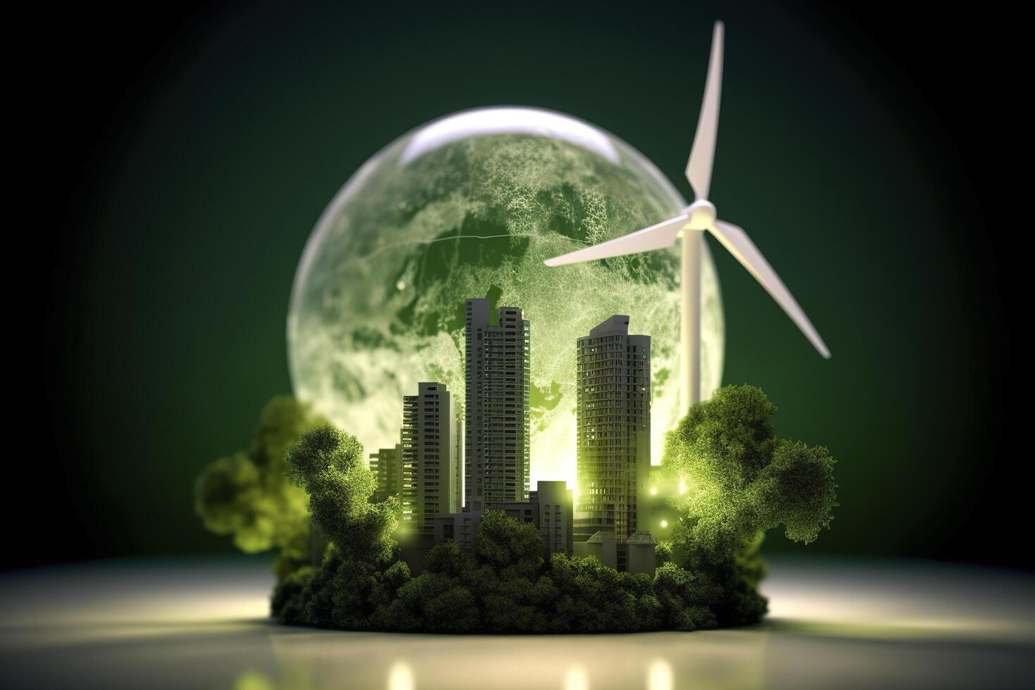 Energy consumption and CO2 gas emissions are increasing light bulbs with green eco city, Renewable energy by 2050 Carbon neutral energy, Save energy creative idea concept, . photo