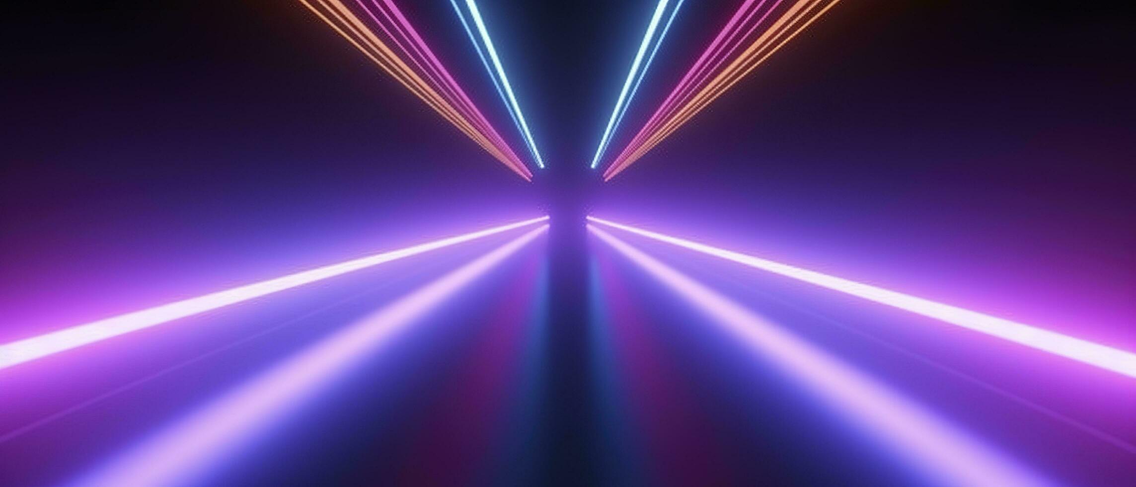 3d rendering, rounded pink blue neon lines, glowing in the dark. Abstract minimalist geometric background. Ultraviolet spectrum. Cyber space. Futuristic wallpaper, generate ai photo