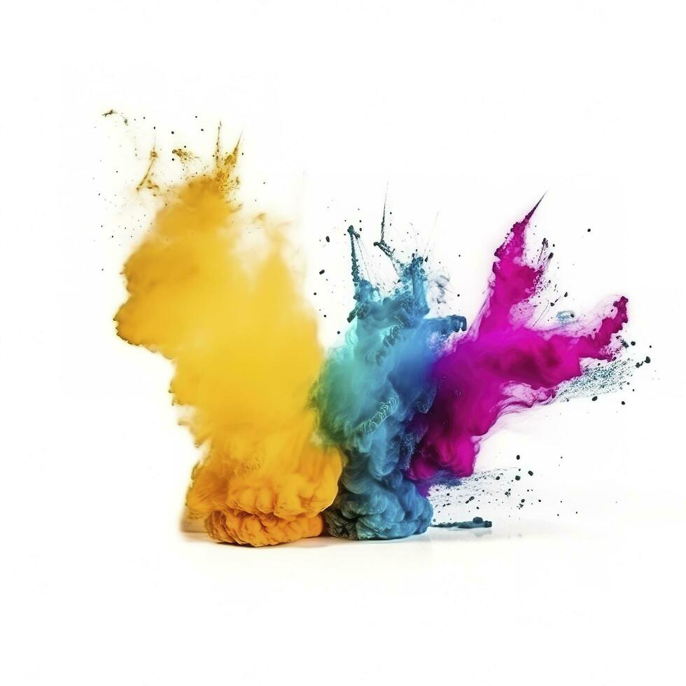 Explosion of colored powder on white background, generate ai photo