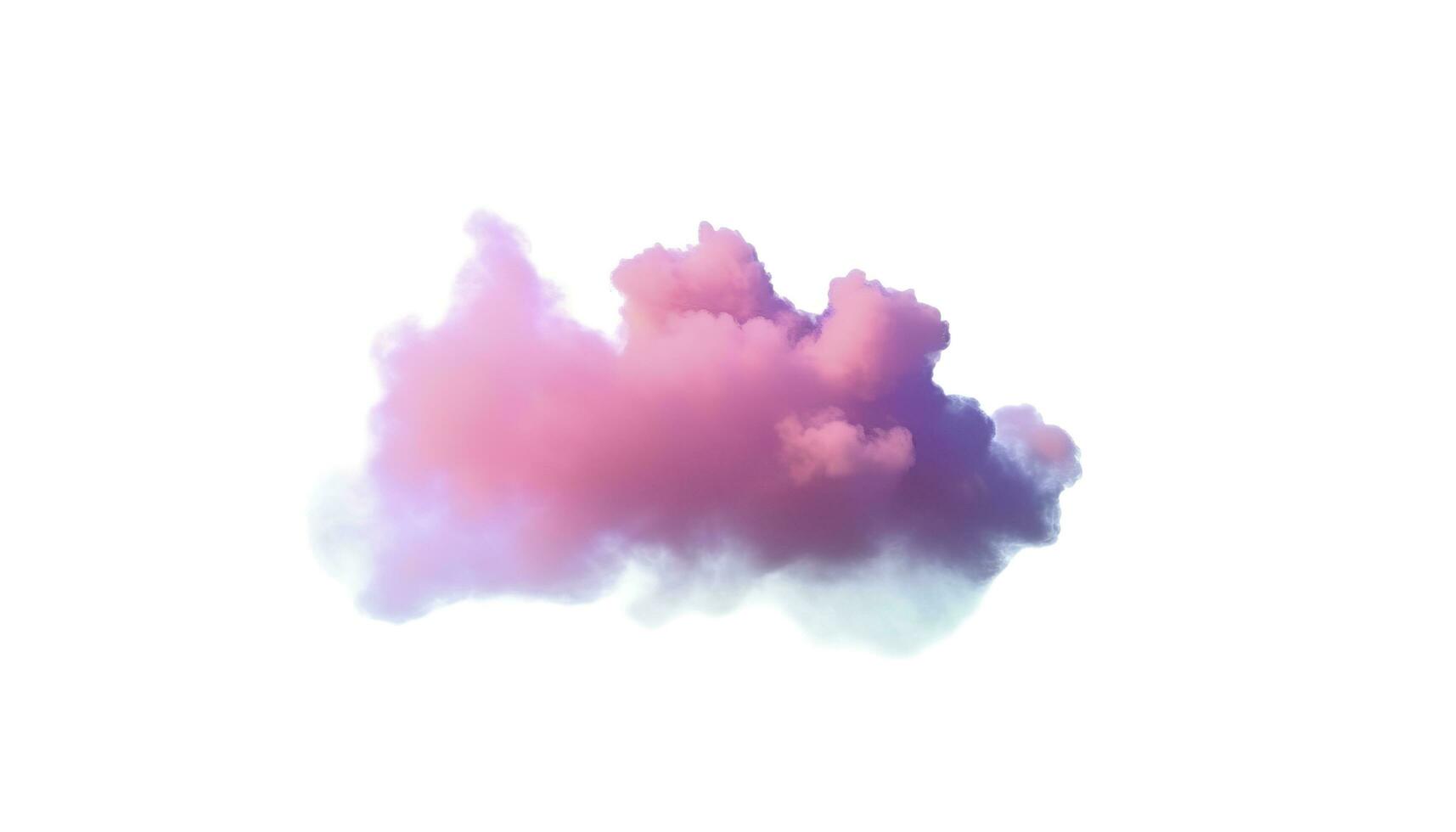 3d render, glowing colorful soft cloud isolated on white background. Fluffy cumulus atmosphere phenomenon. Realistic sky clip art element, generate ai photo