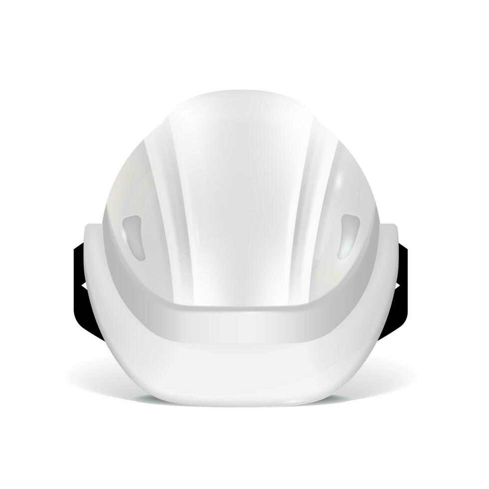 White protective helmet. Polygonal construction helmet in 3D. Front view. Vector illustration.