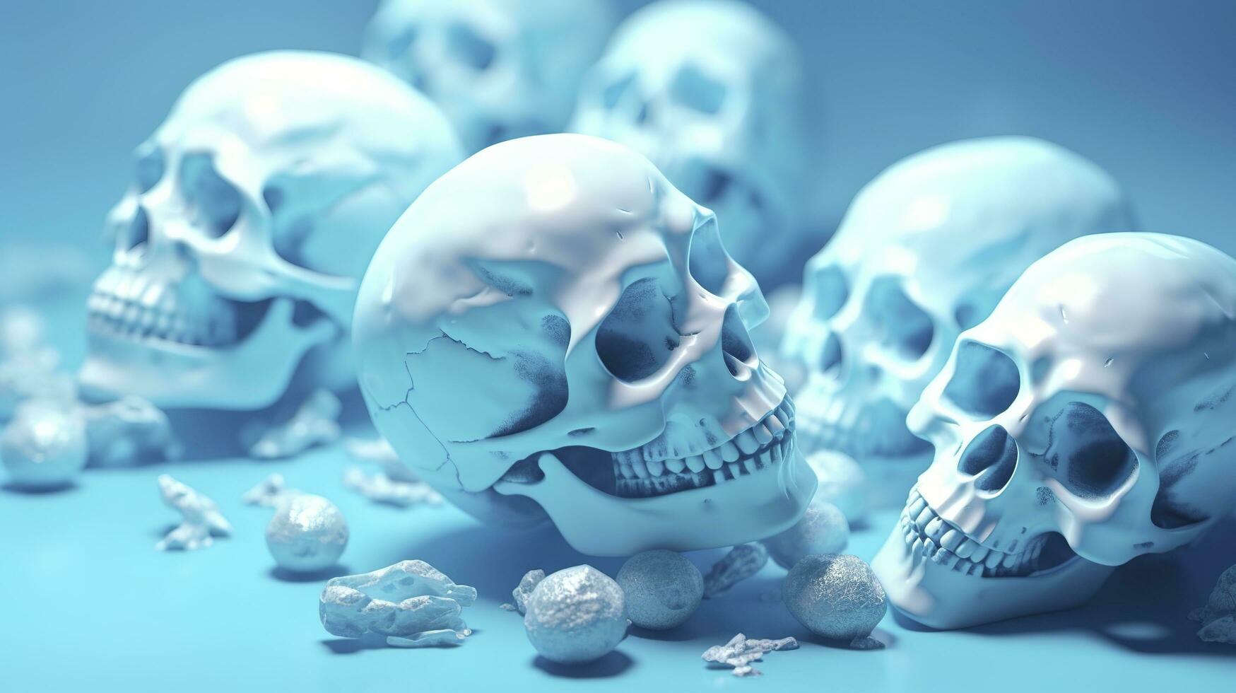 Day of the Dead skulls. Dia de los Muertos. Day of the Dead and Mexican Halloween background. Mexican tradition festival. Day of the dead sugar skull. Dia de los Muertos, generate ai photo