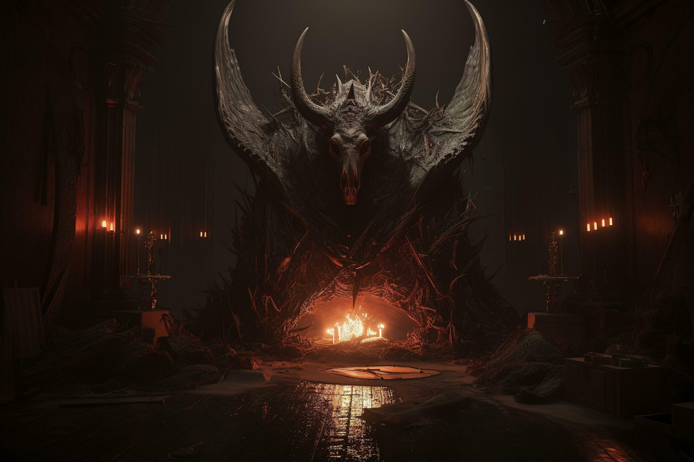 Warrior king sitting on the throne. fantasy scenery. concept art. Stock  Illustration