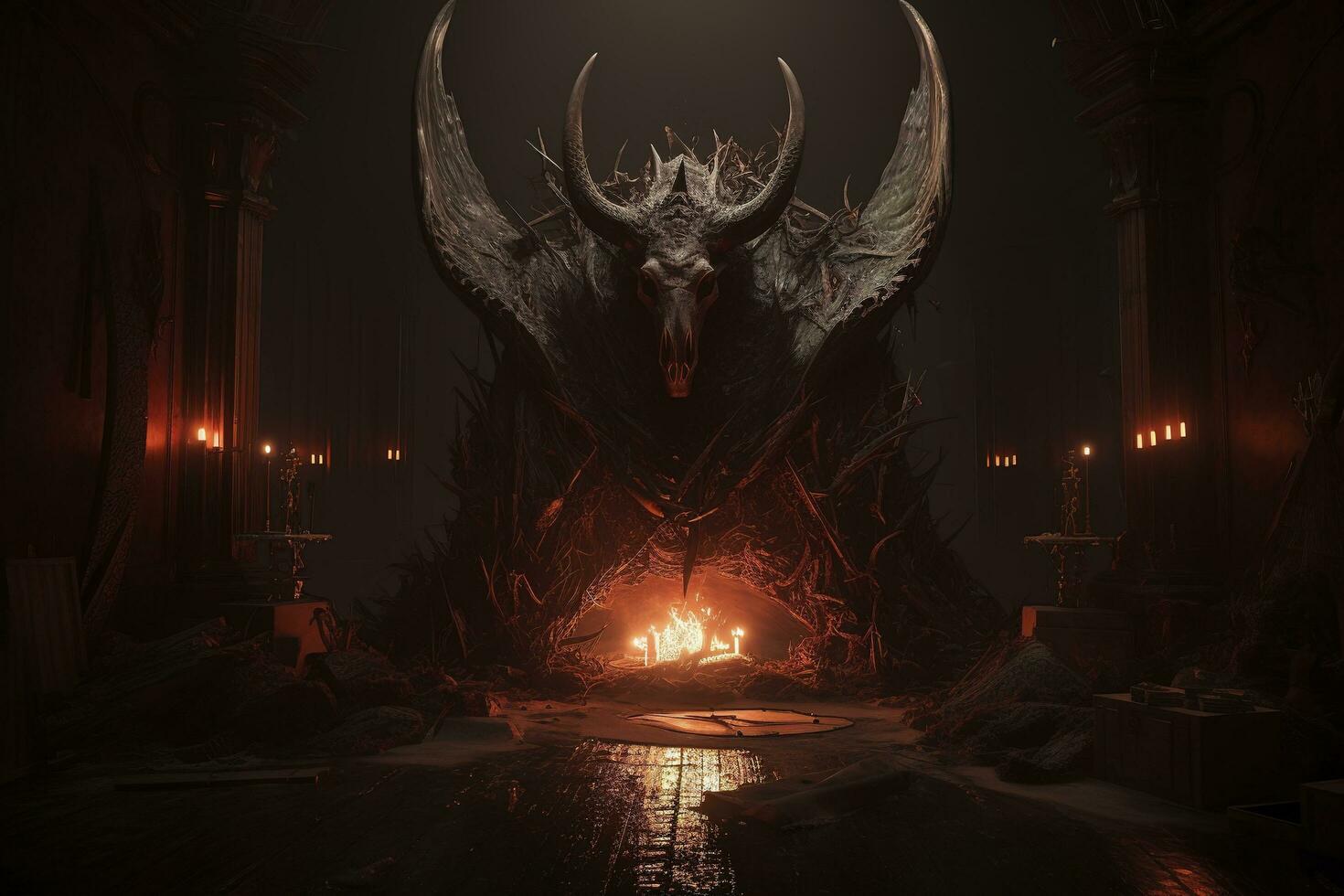 devil in hell, demon sitting on a throne, Warrior king sitting on the throne. fantasy scenery. concept art, generate ai photo