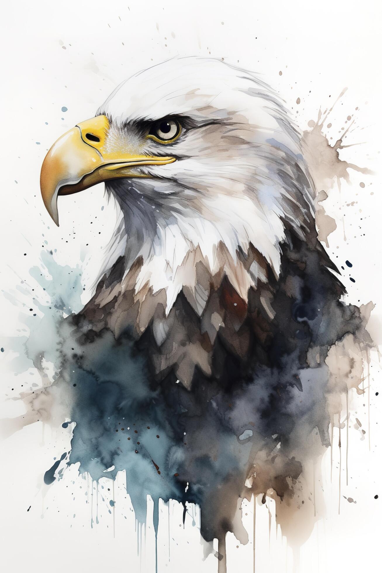Bald eagle flying draw and paint on white background vector