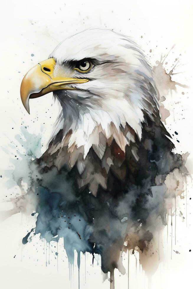 Bald eagle flying draw and paint on white background vector illustration, generate ai photo