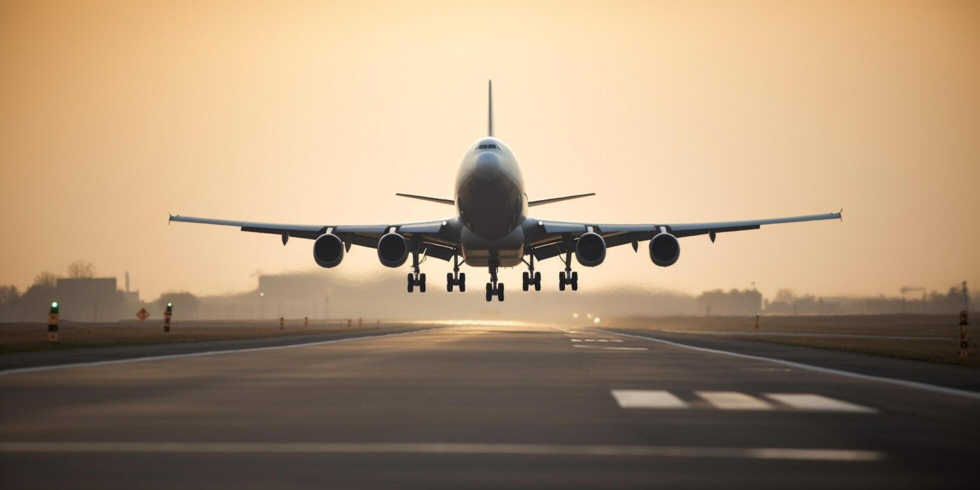 Plane on a runway with sky in the background photo