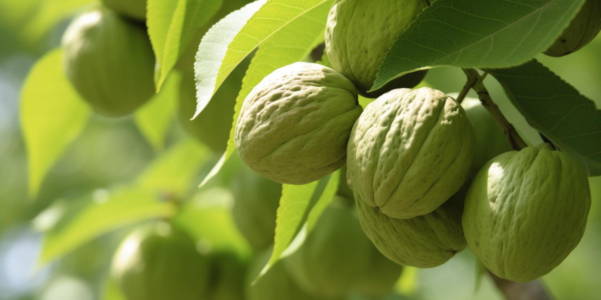 Closeup of walnuts tree photo