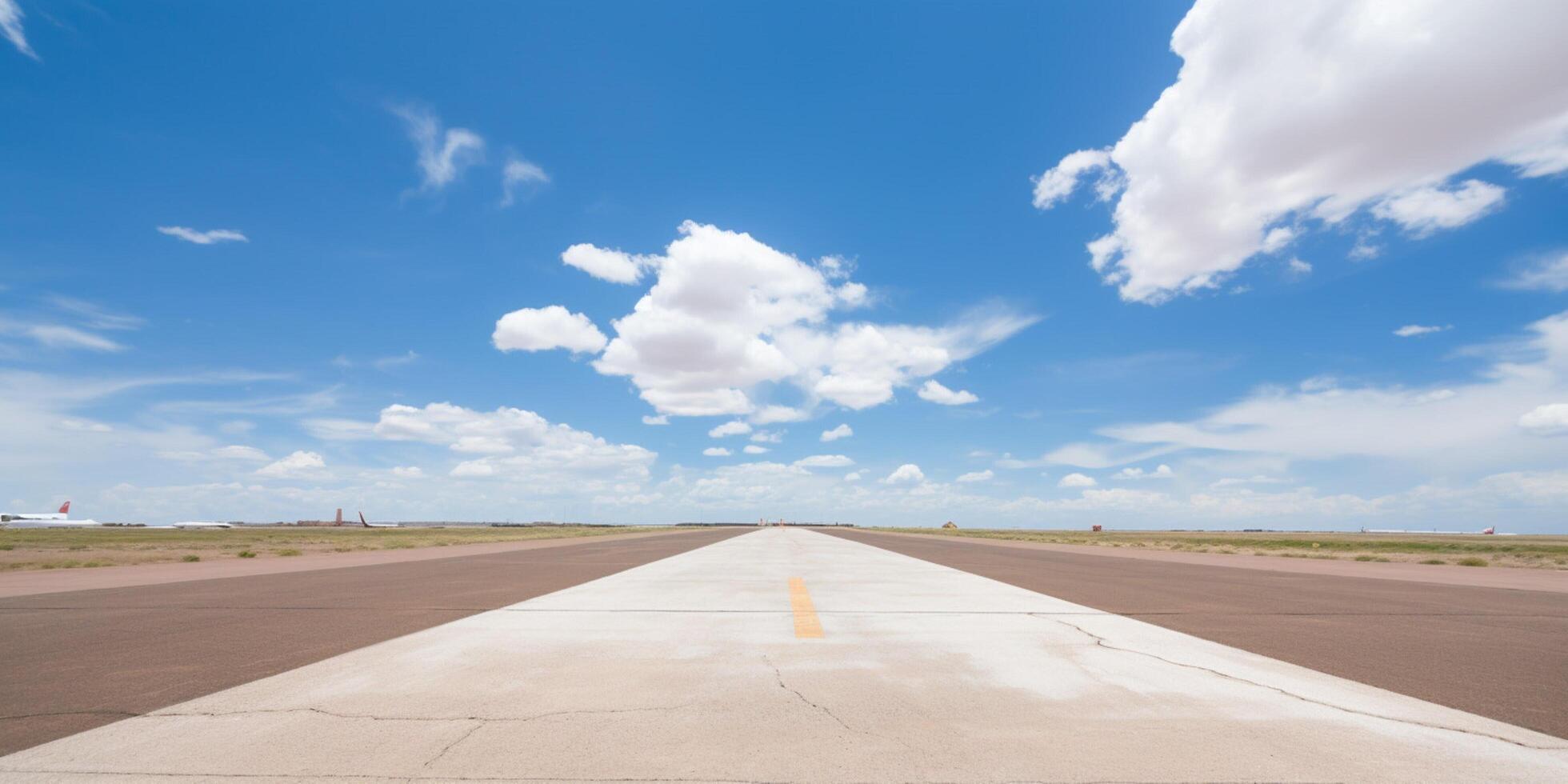 Picture of an airport with a blue sky and clouds photo