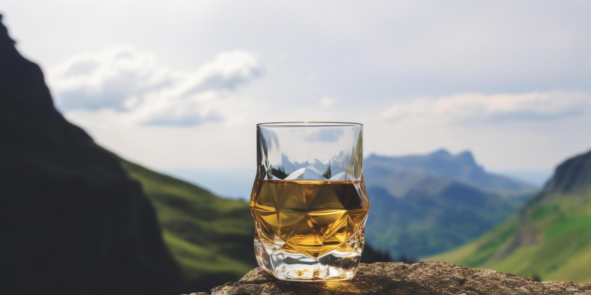 Glass of drink in forest landscape photo