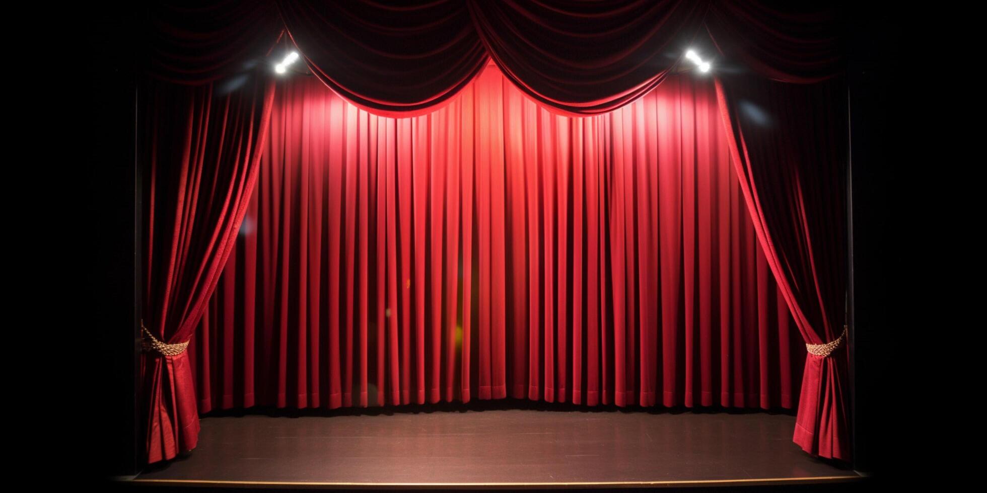 Classic maroon curtains with descend lights photo