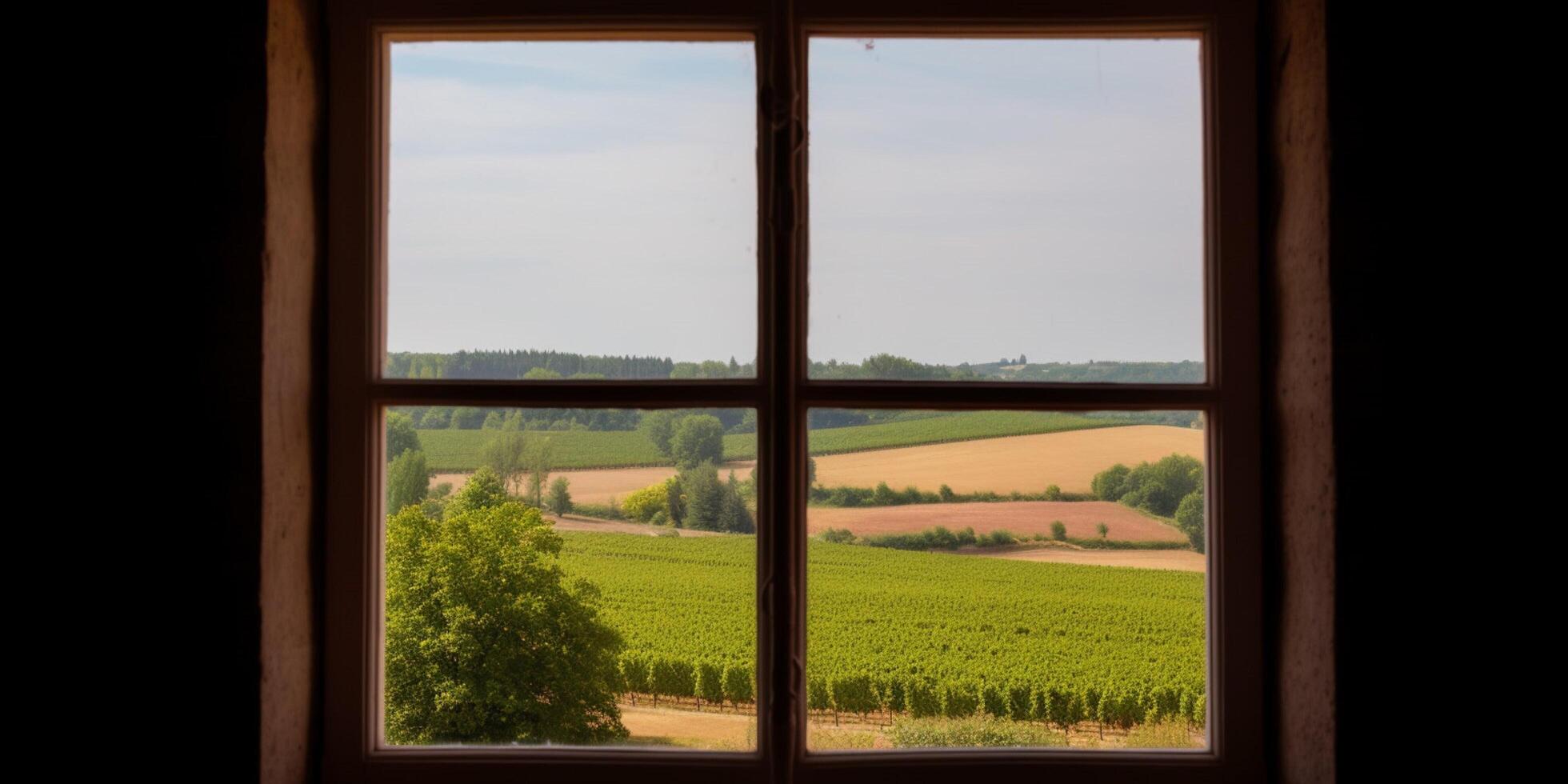 ventana con un ver de viñedo ai generado foto