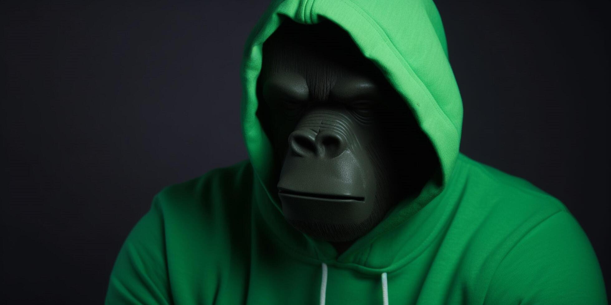 Bodybuilder gorilla in gym with hoodie photo