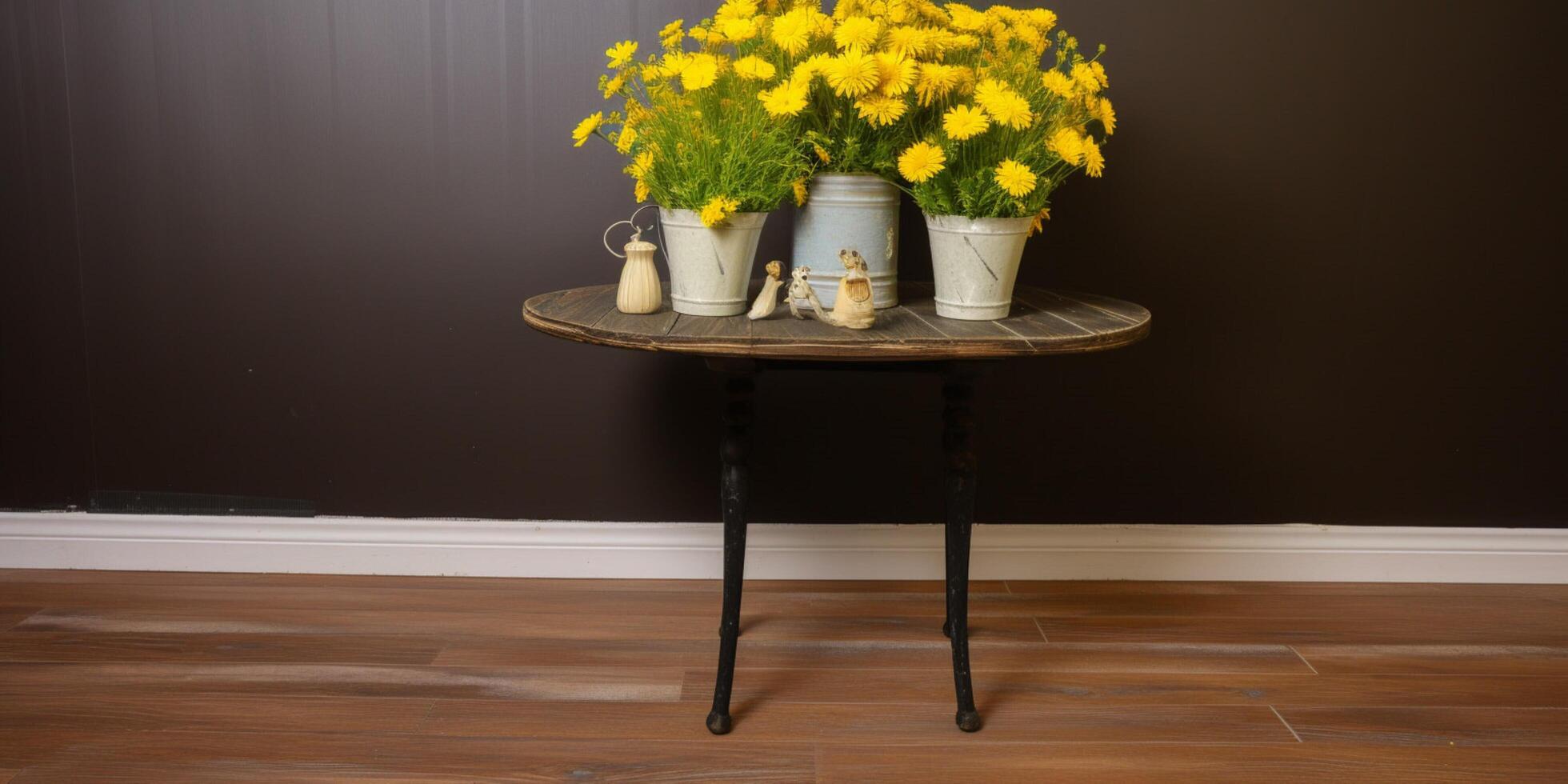 Wooden floor with a pot of flowers photo