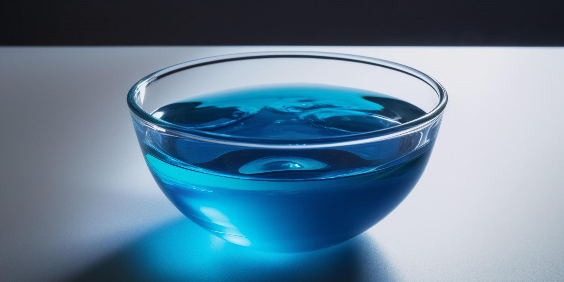 Small glass bowl with blue liquid in it photo