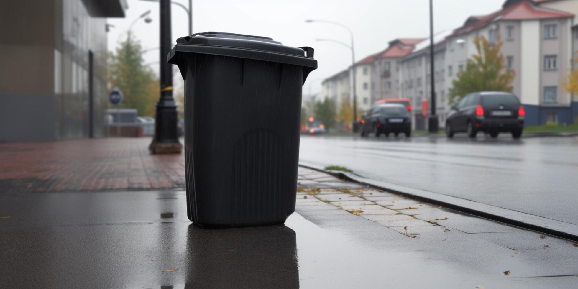 Trash can on the street photo