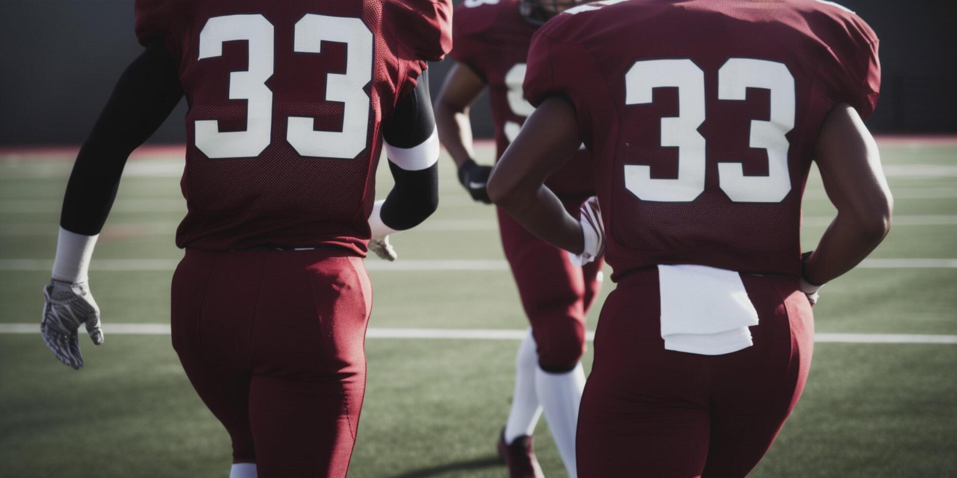 Football players running with number 23 and 33 photo