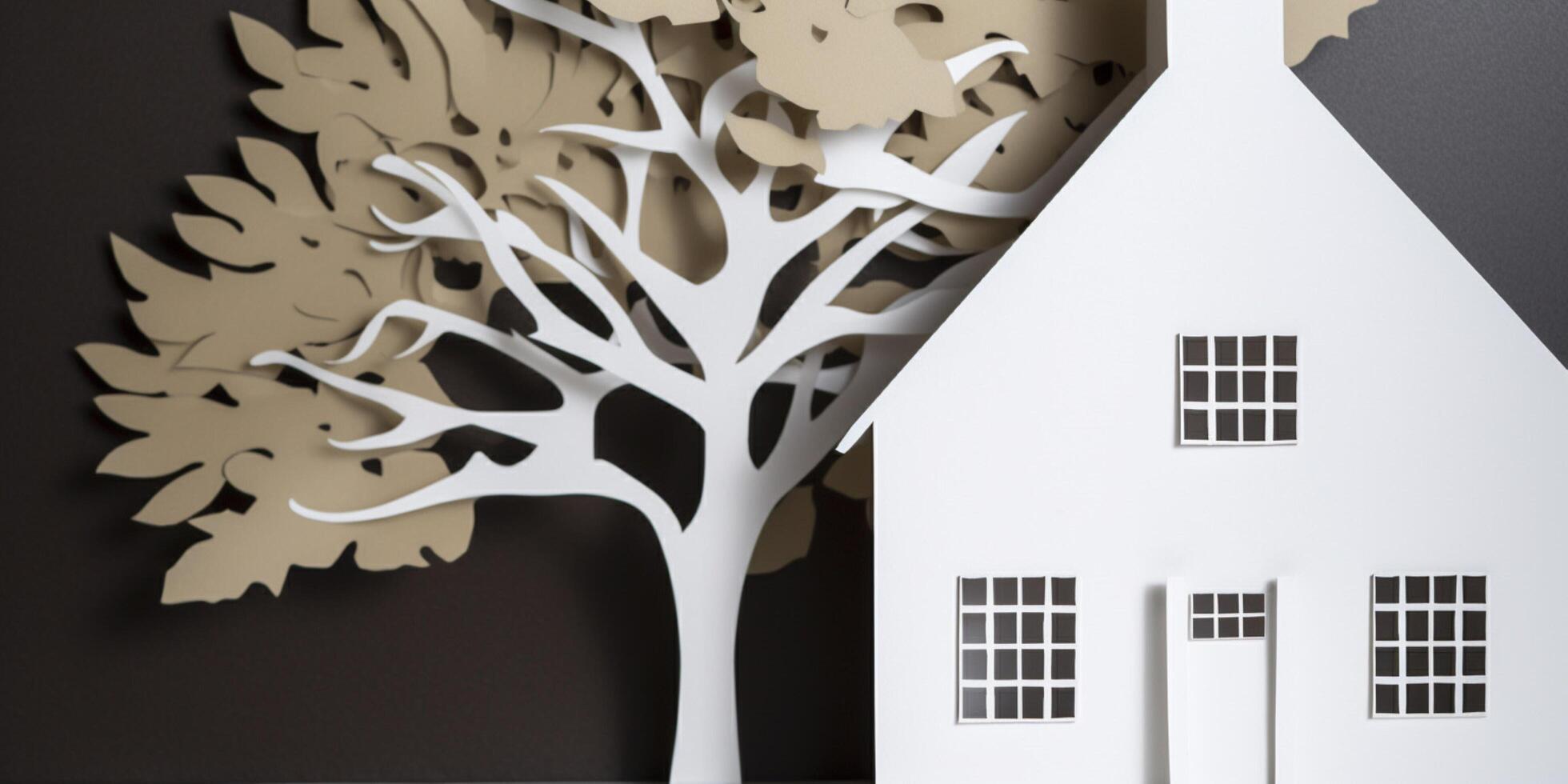 Paper cut out of a house with a tree photo