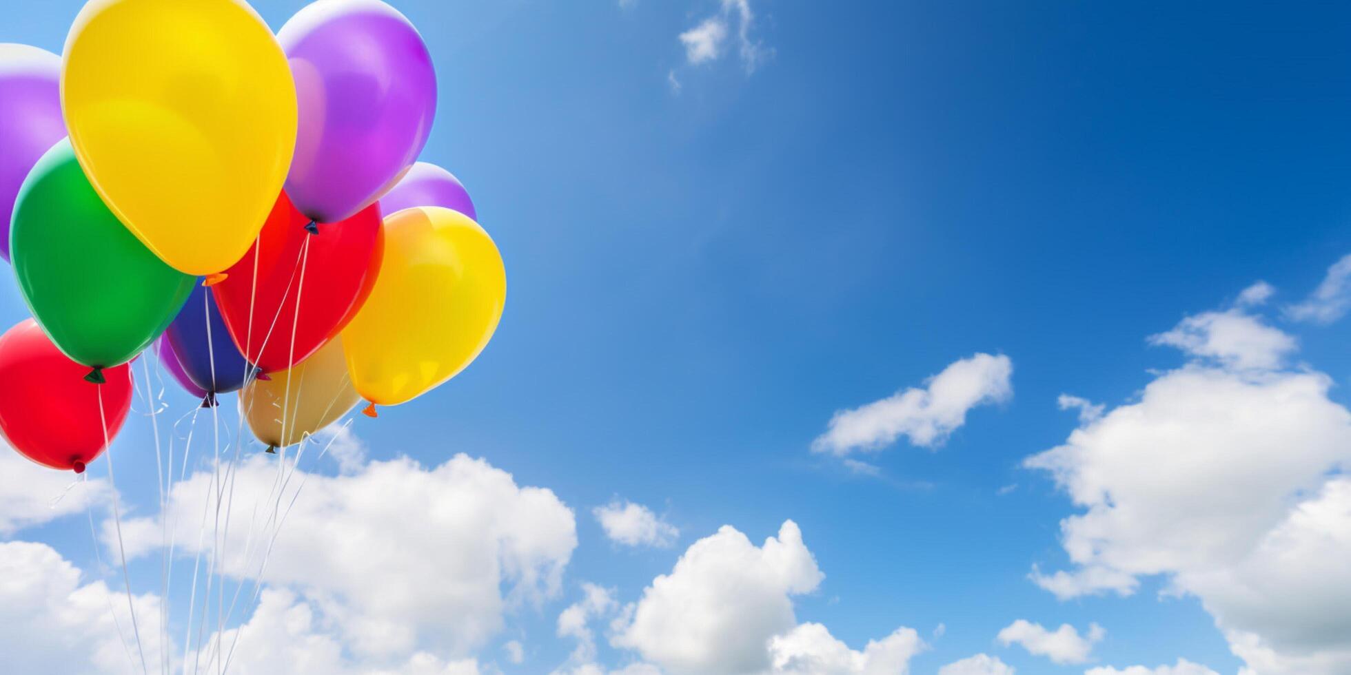 Balloons in the sky with blue sky background photo