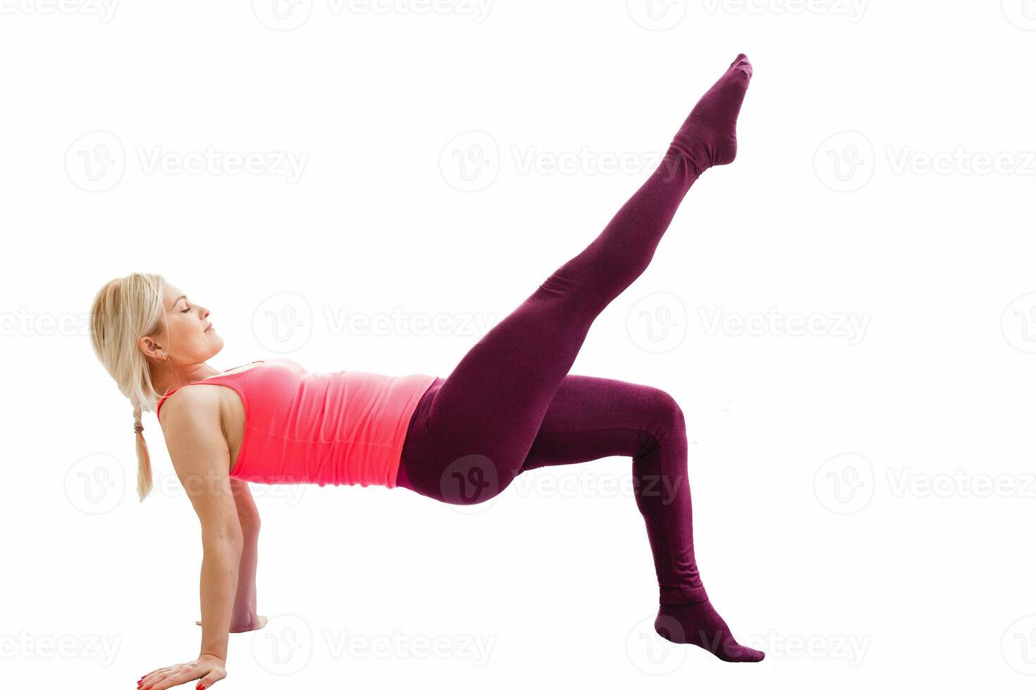 joven mujer hacer ejercicio en contra blanco antecedentes foto