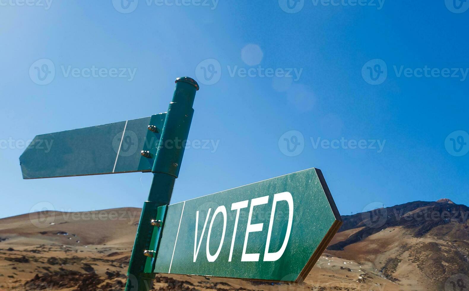 Crossroad signpost saying this way, that way, voted photo