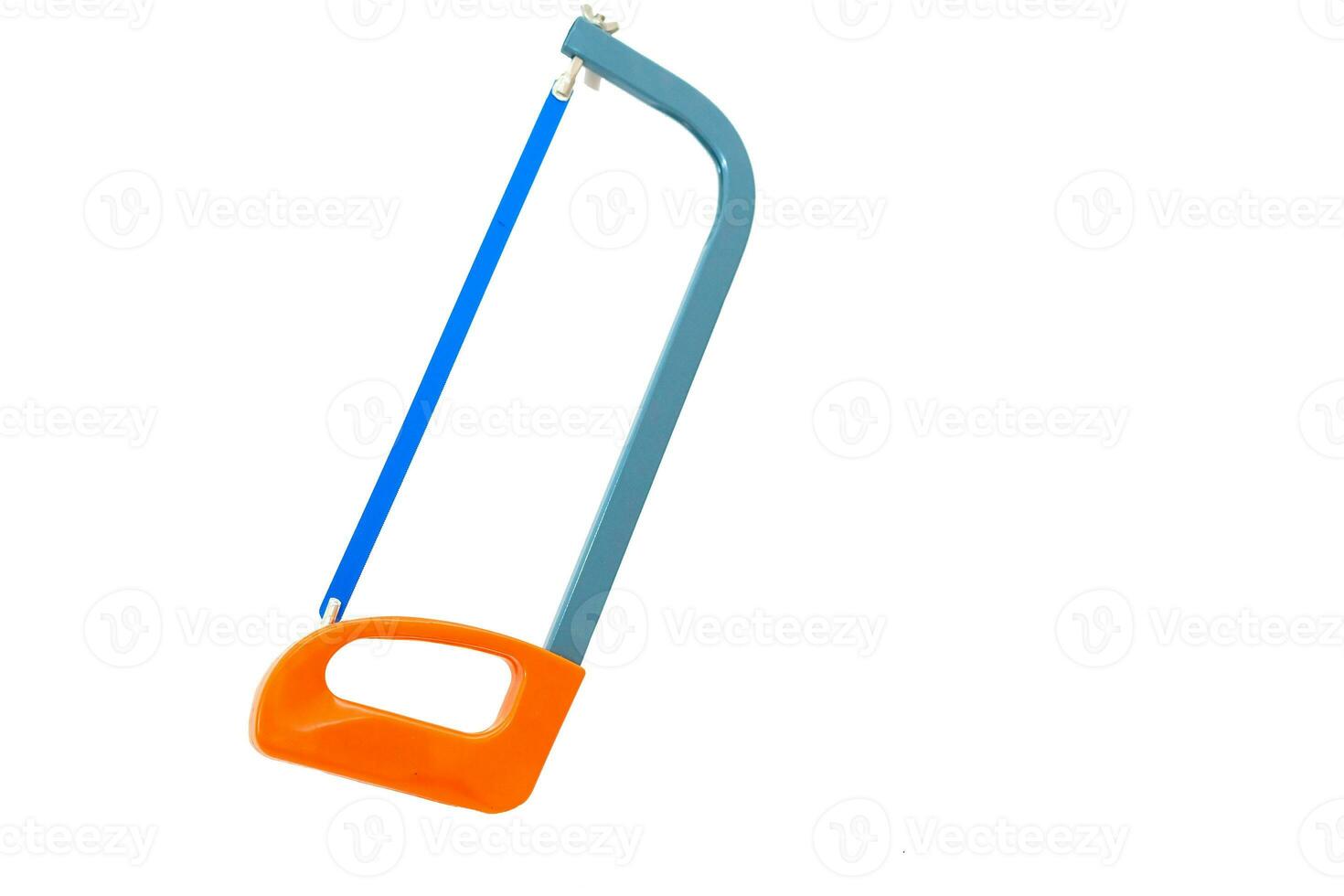 new Hand saw with yellow plastic handle isolated on a white background photo