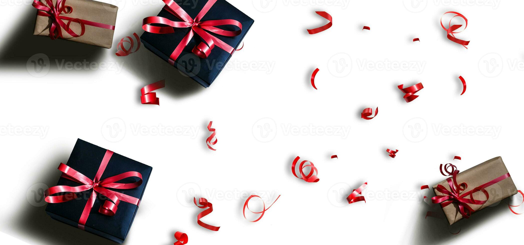 Christmas or New Year background, plain composition made of Xmas decorations and fir branches, flat lay, blank space for a greeting text photo