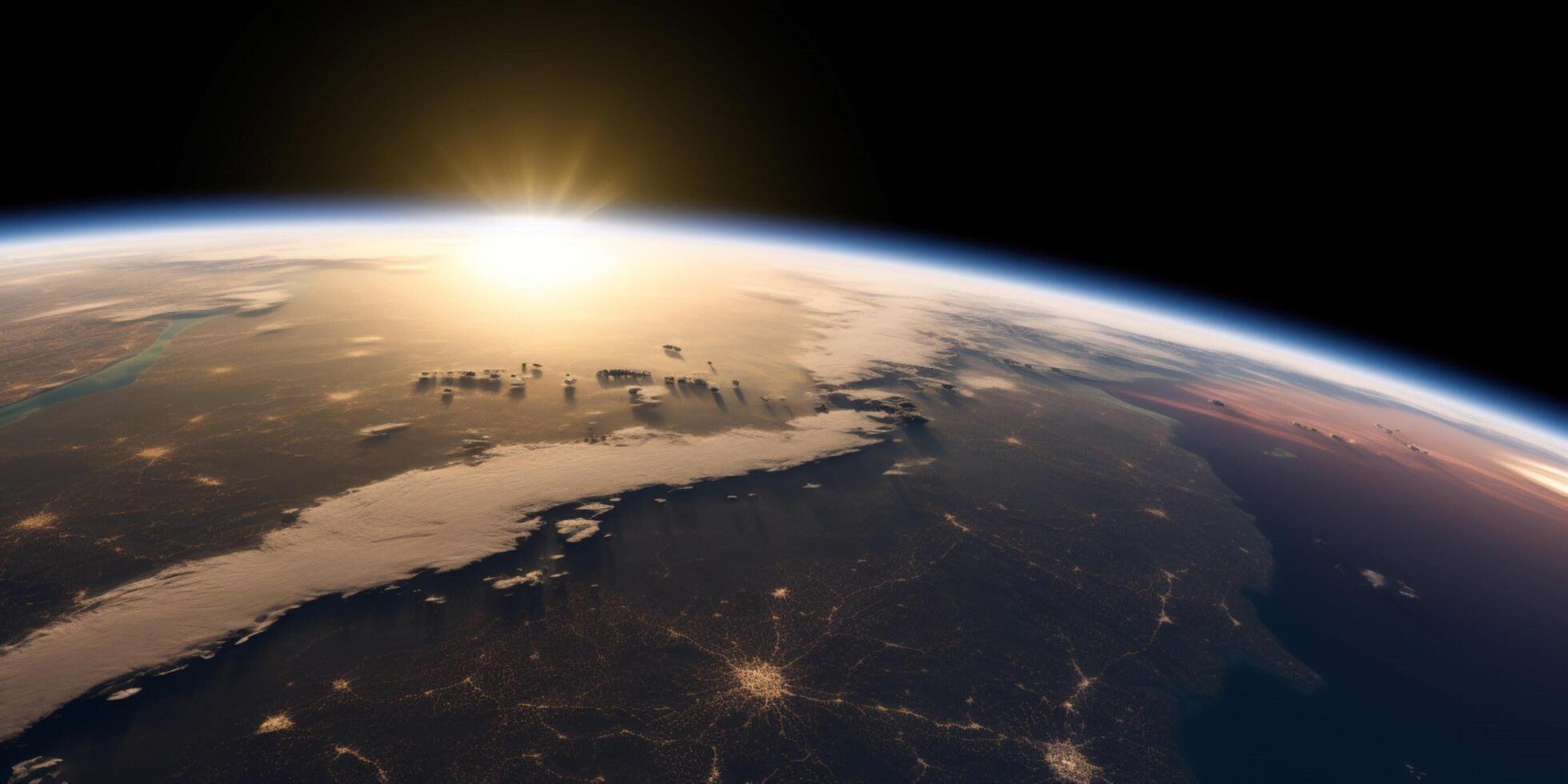 A view of earth from space with sun on it photo