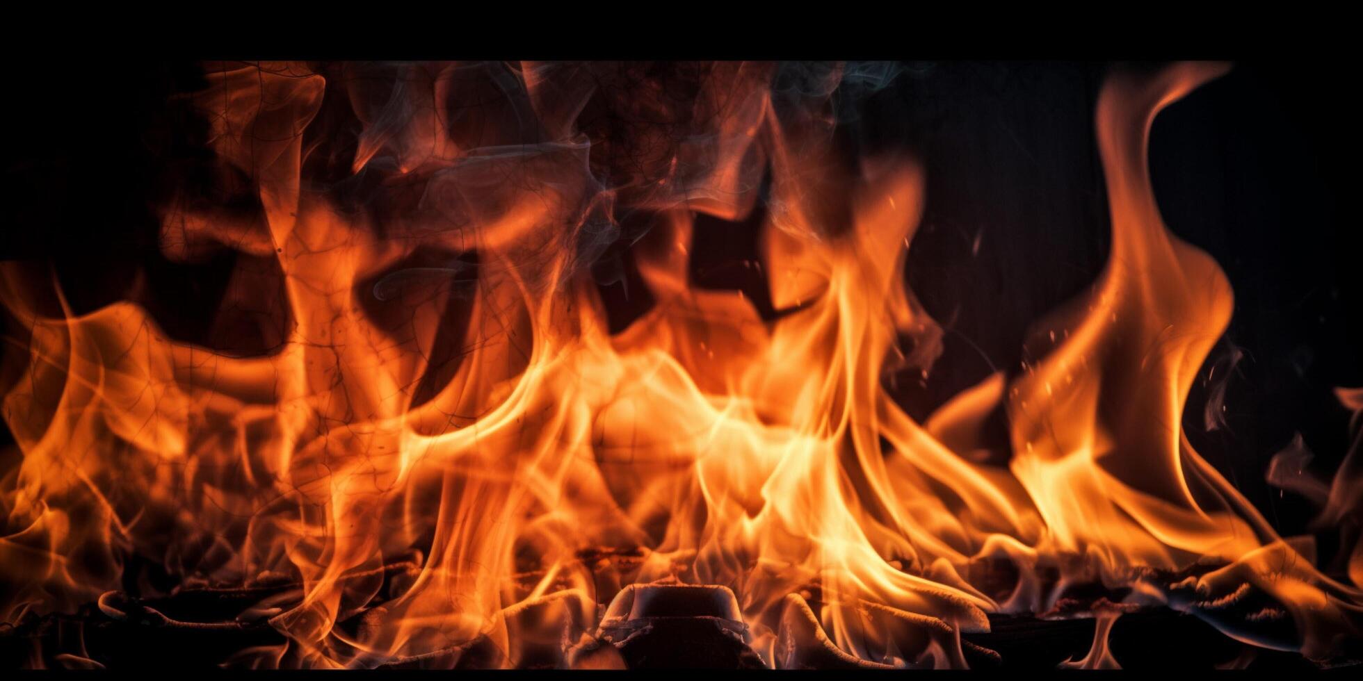 naranja llameante de fuego en un oscuro antecedentes ai generado foto