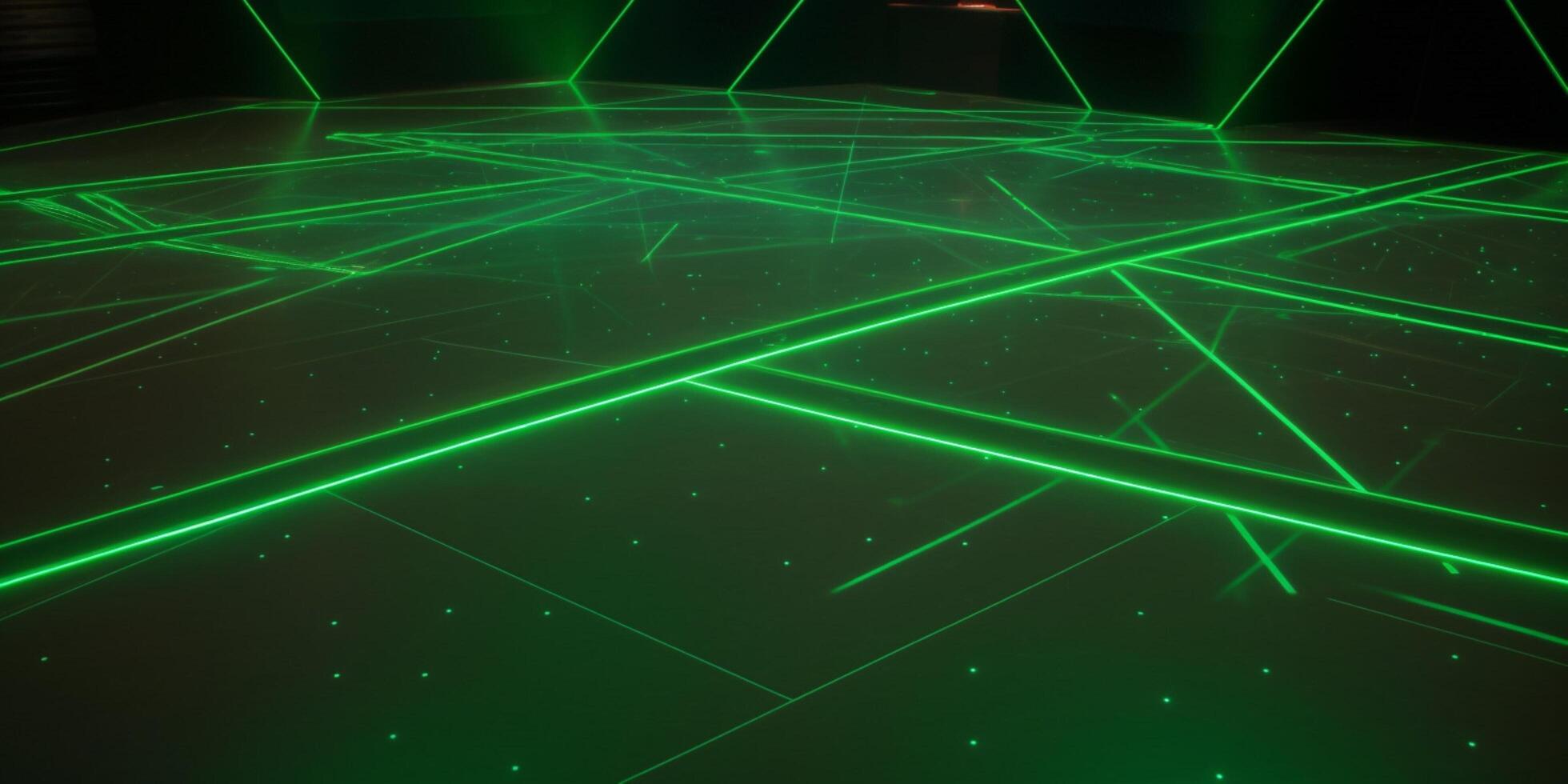 green laser on empty dance floor on night club photo