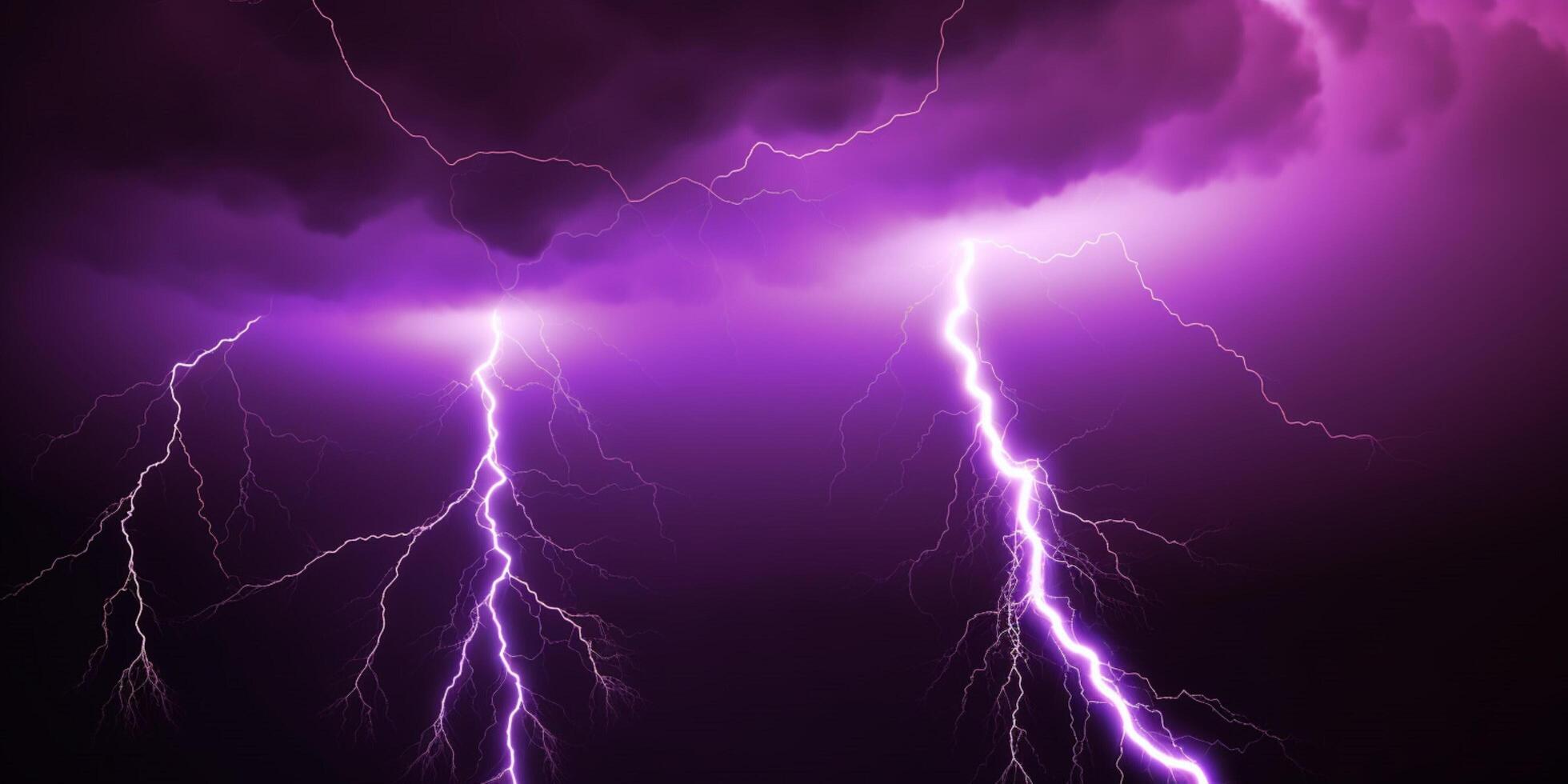 Purple lightning storm with purple and orange sky photo