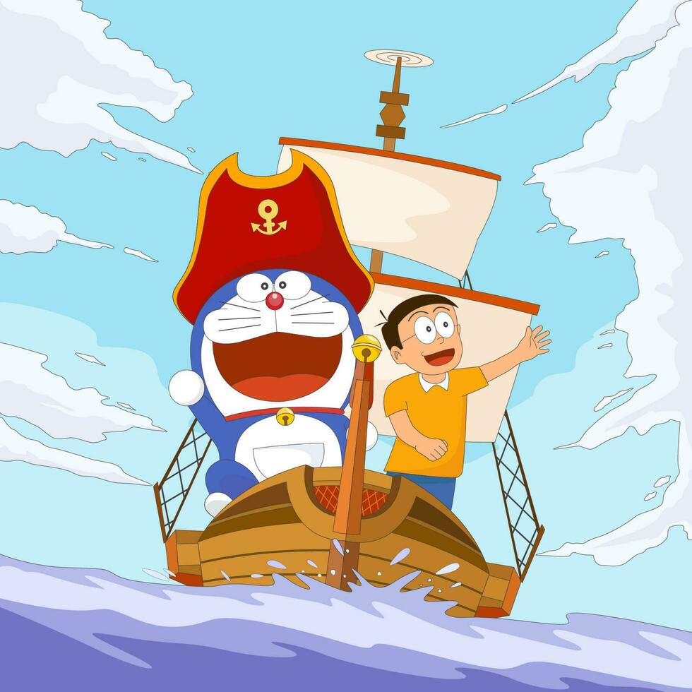 Blue Cat and His Best Friend Sailing On The Ocean vector