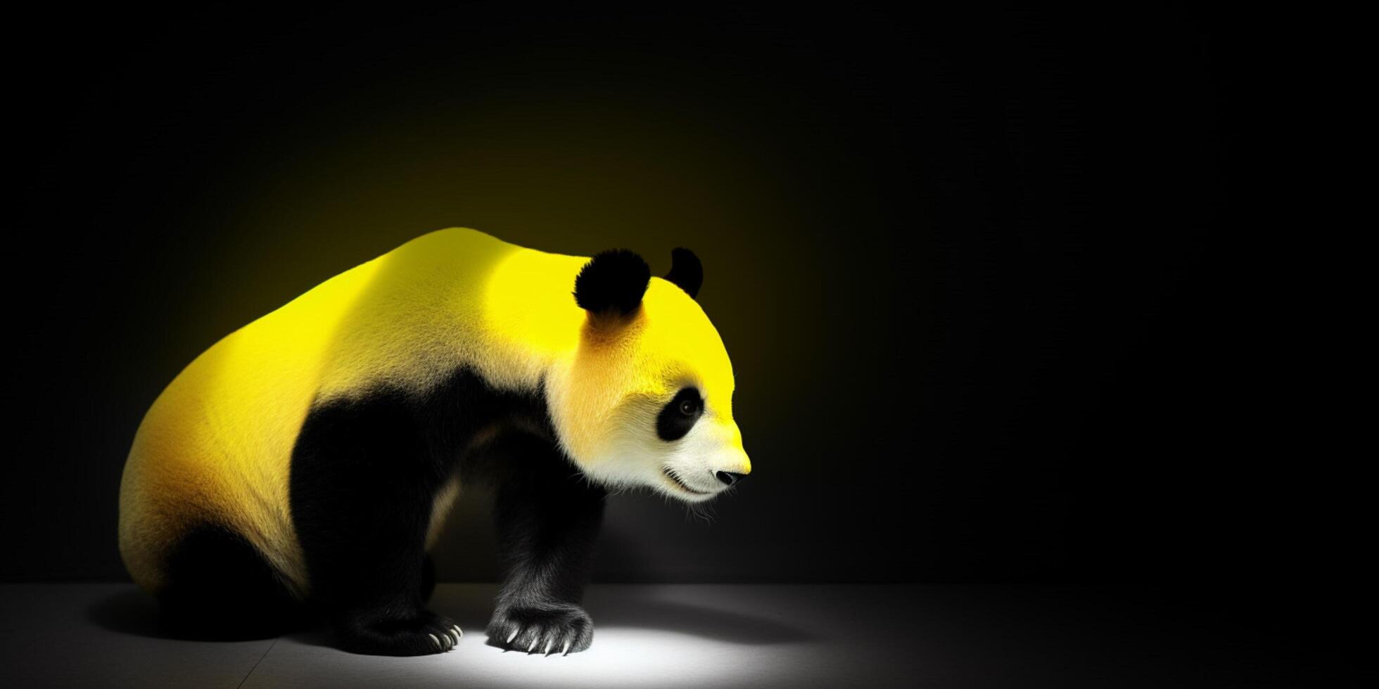 Panda with yellow light behind on it photo