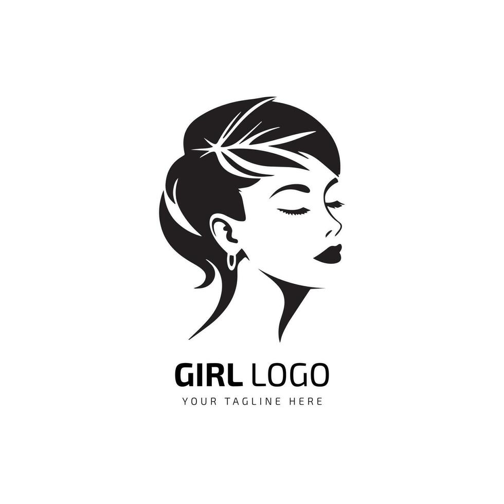 woman logo symbol design with beautiful woman portrait and Unique icon layout for beauty and business Vector