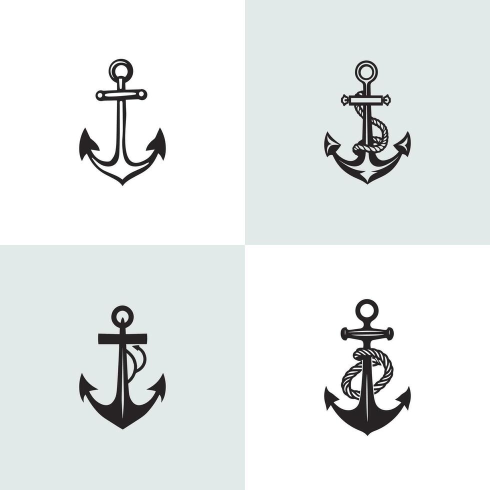 ship anchor logo icons set silhouette vector